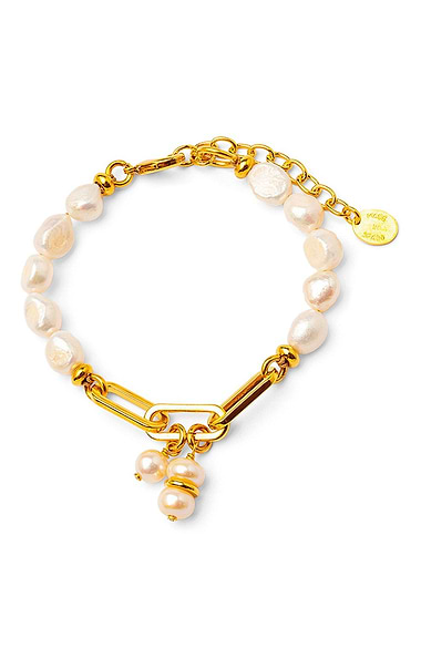 Gold Plated Chain Link and White Pearl Bracelet