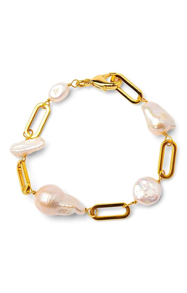 Gold Plated Chain Link Bracelet with Mixed Pearls