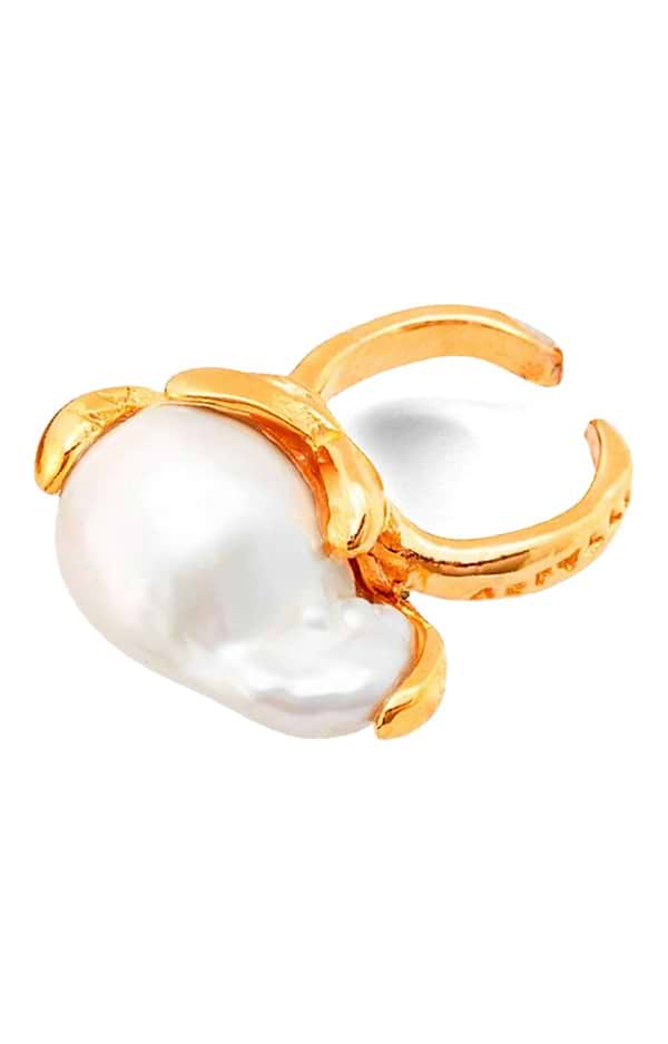 Ladies Gold Adjustable Ring with Large Baroque Pearl
