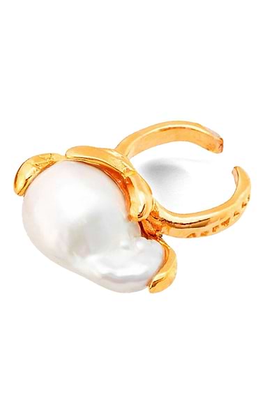 Ladies Gold Adjustable Ring with Large Baroque Pearl