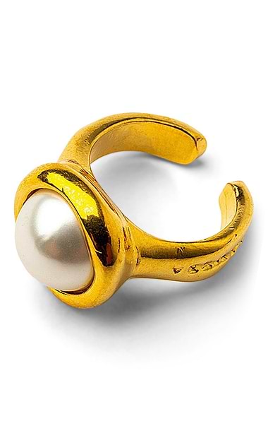 Ladies Gold Adjustable Ring with Round Mallorca Pearl
