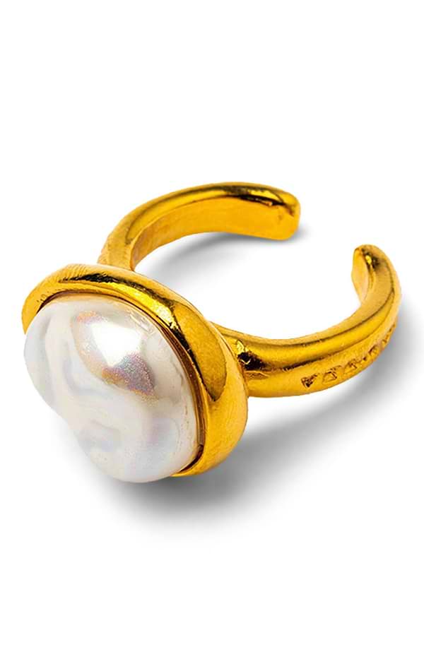 Ladies Gold Adjustable Ring with Large Mallorca Pearl