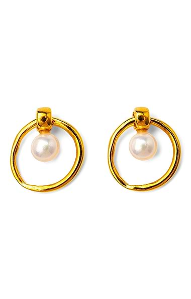 Gold Irregular Hoop Earrings with White Pearl