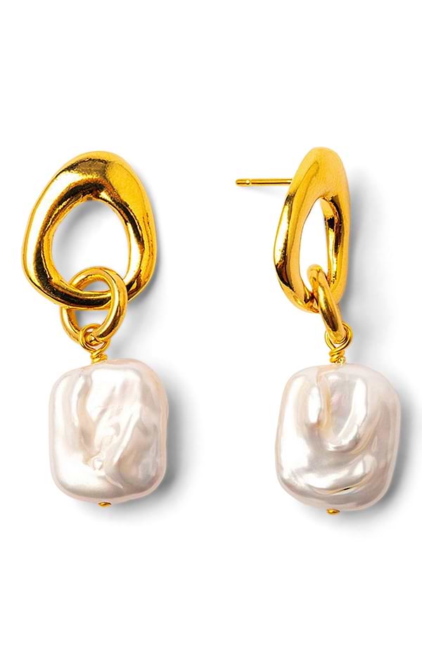 Gold Plated Drop Earrings with Square Pearls