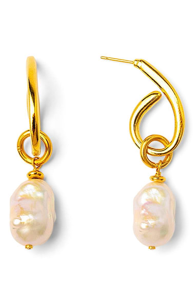 Gold Plated Loop Earrings with Baroque Pearls