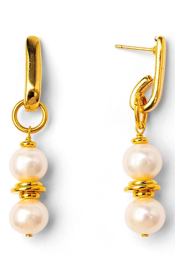Gold Plated Small Loop Earrings with Pearl Drop