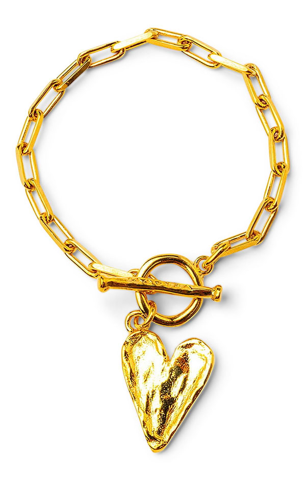 Gold Plated Chain Link Bracelet with Heart Pendant