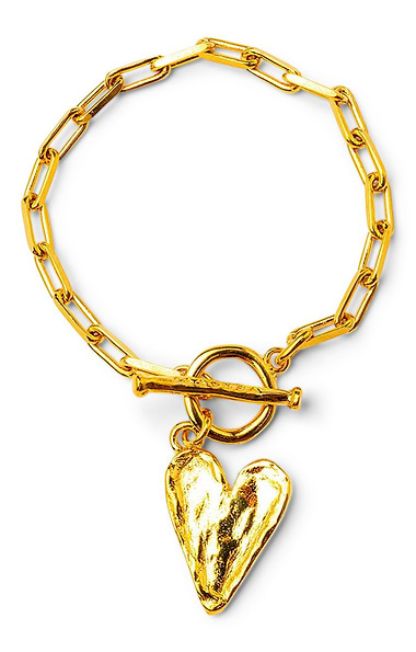 Gold Plated Chain Link Bracelet with Heart Pendant