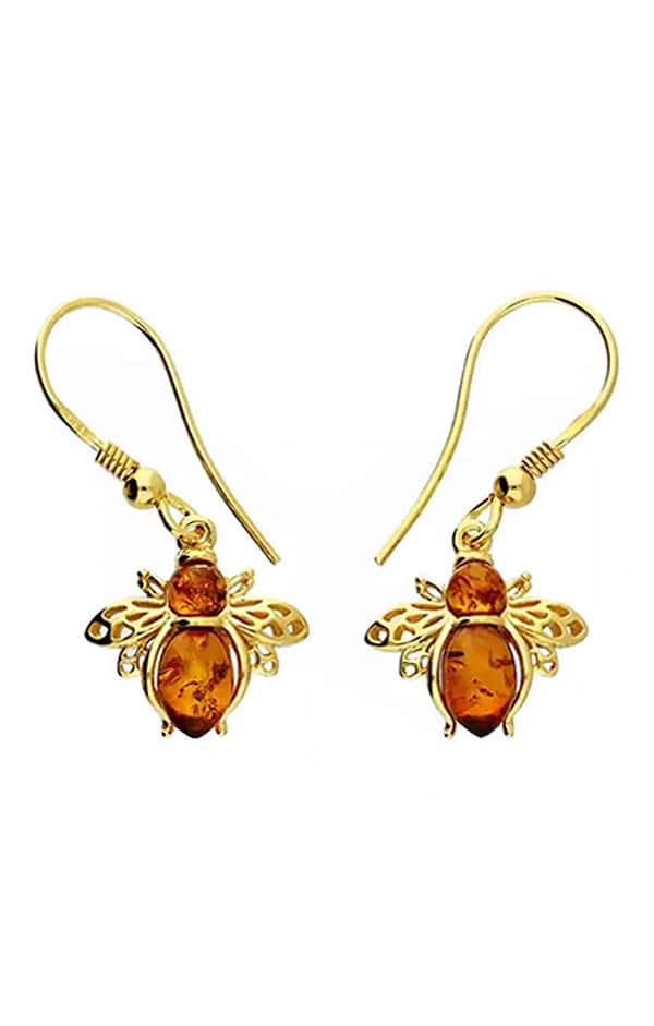 Amber Bee Gold Drop Earrings
