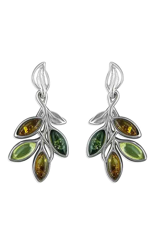 Mixed Amber Leaf Sprig Earrings