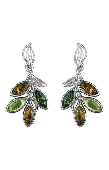 Mixed Amber Leaf Sprig Earrings