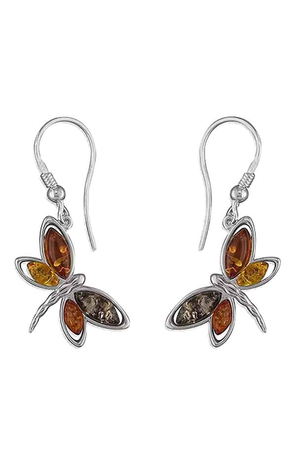 Mixed Amber Dragonfly Earrings