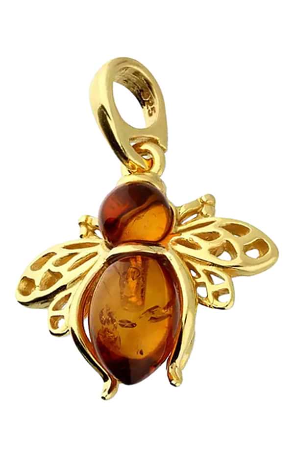 Gold Amber Bee Pendant Necklace
