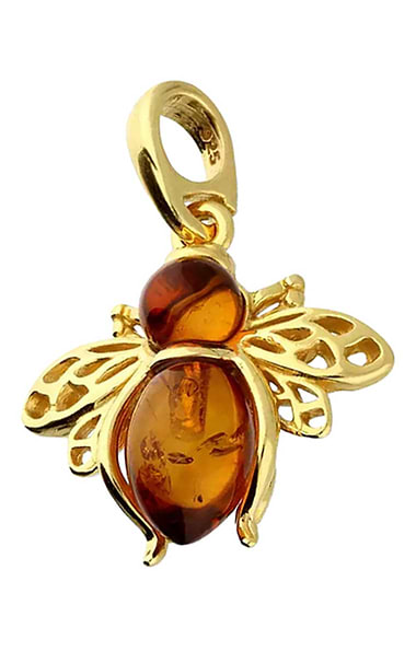 Gold Amber Bee Pendant Necklace