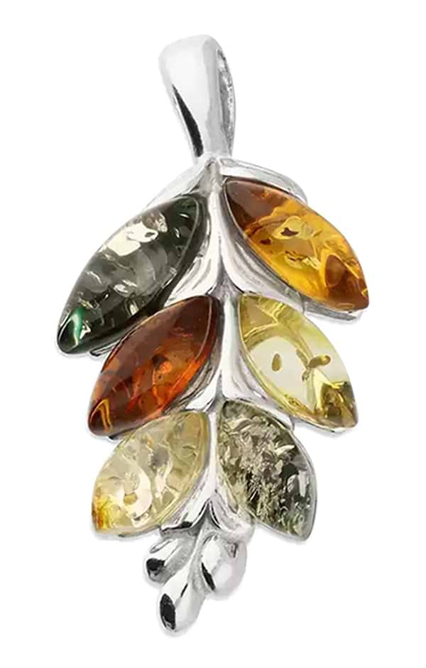 Mixed Amber Leaf Sprig Pendant Necklace
