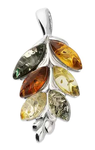 Mixed Amber Leaf Sprig Pendant Necklace