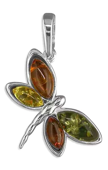 Mixed Amber Dragonfly Pendant Necklace
