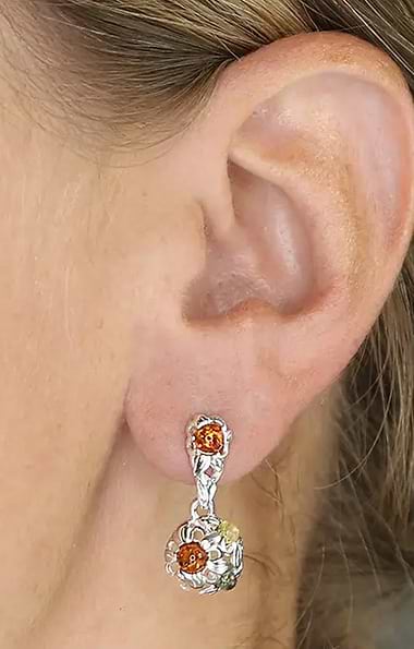Mixed Amber Flower Dome Drop Earrings