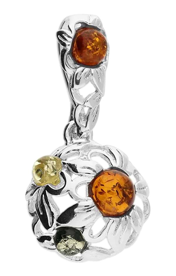 Mixed Amber Flower Dome Pendant Necklace
