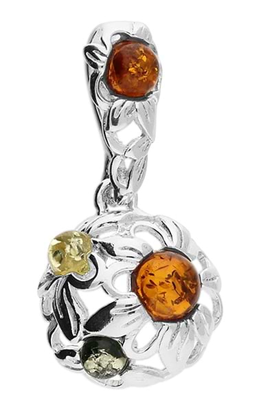Mixed Amber Flower Dome Pendant Necklace
