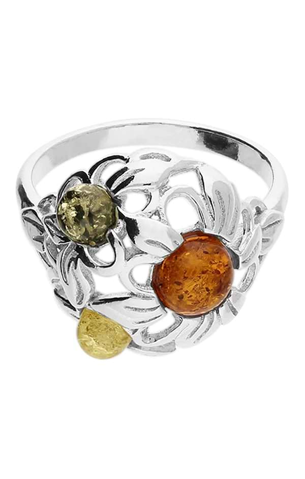 Ladies Mixed Amber Flower Ring