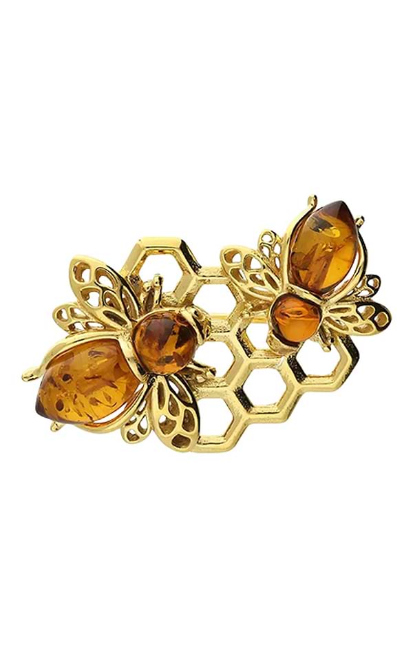 Gold Bee and Honeycomb Brooch