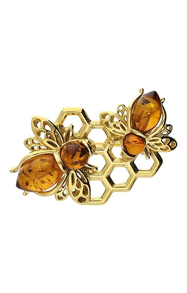 Gold Bee and Honeycomb Brooch