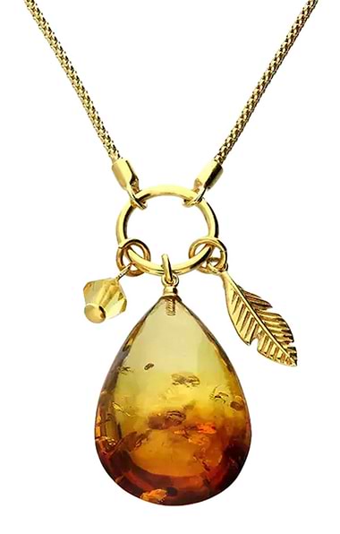 Gold Ombre Amber and Feather Necklace