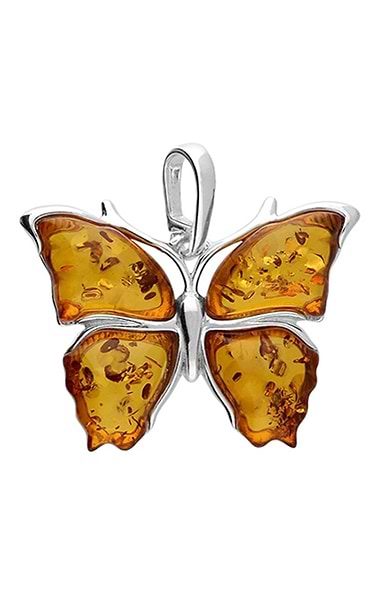 Amber Butterfly Pendant Necklace