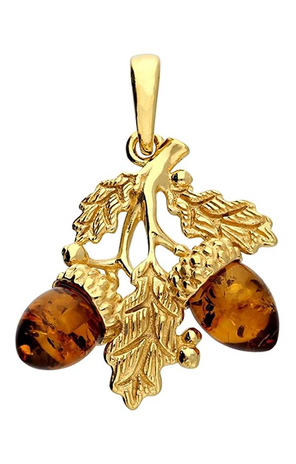 Gold Amber Acorn Pendant Necklace