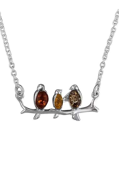 Mixed Amber Three Birds on a Branch Necklace