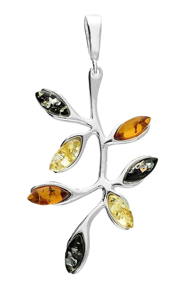 Mixed Amber Dancing Leaf Pendant Necklace