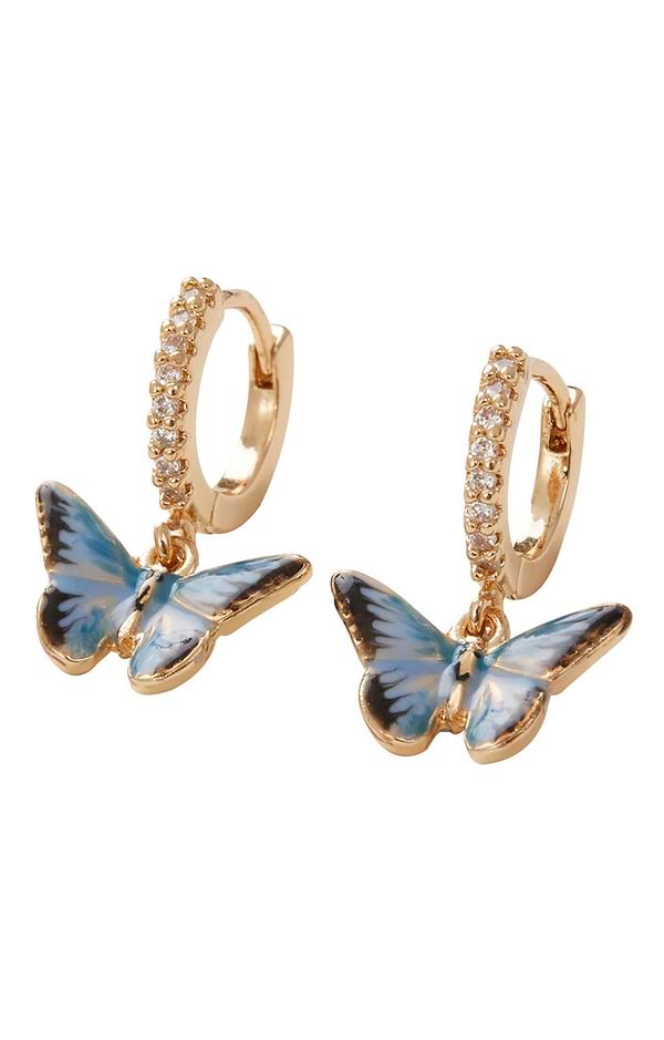 Enamel Blue Butterfly Huggie Earrings