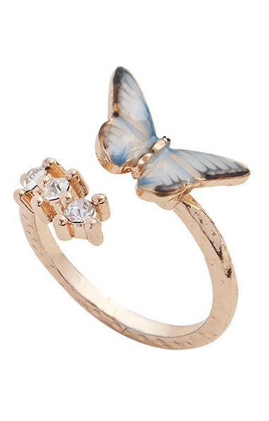 Ladies Enamel Blue Butterfly Ring