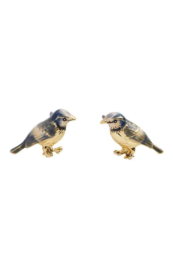 Enamel Blue Tit Stud Earrings