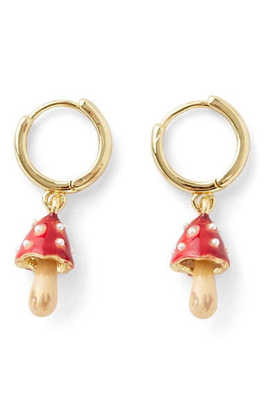 Enamel Mushroom Huggie Earrings