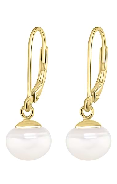 Lido Gold Button Pearl Lever Back Earring