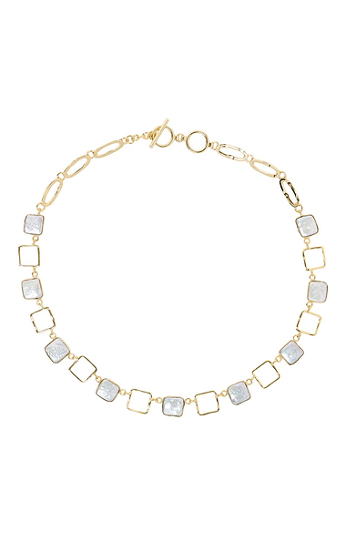 Ladies Open Square Link & Square Pearls Necklace