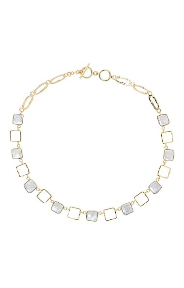 Ladies Open Square Link & Square Pearls Necklace