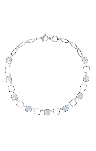 Ladies Open Square Link & Square Pearls Necklace