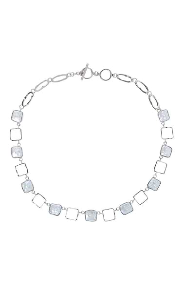 Ladies Open Square Link & Square Pearls Necklace