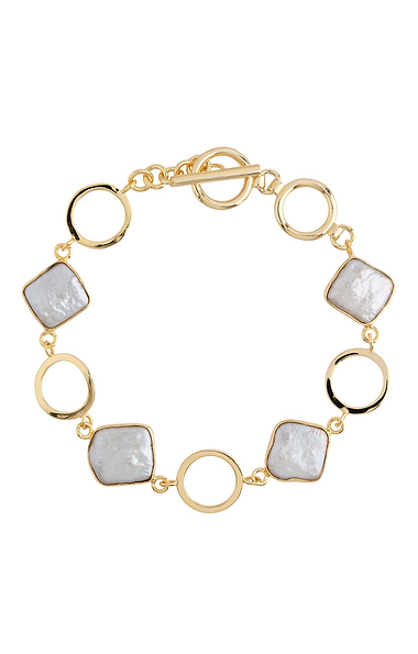 Ladies Open Square Link & Square Pearl Bracelet