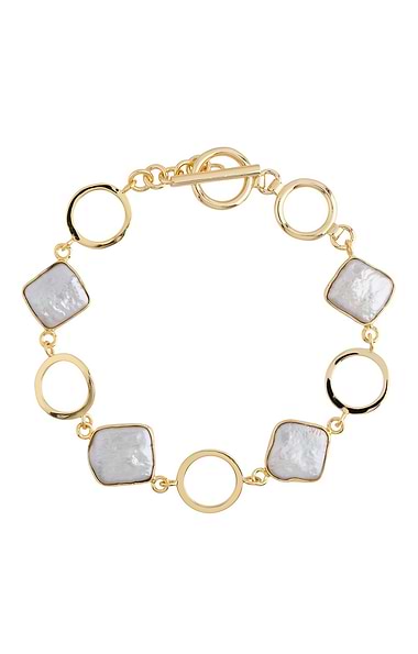 Ladies Open Square Link & Square Pearl Bracelet