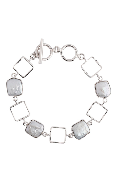 Ladies Open Square Link & Square Pearl Bracelet