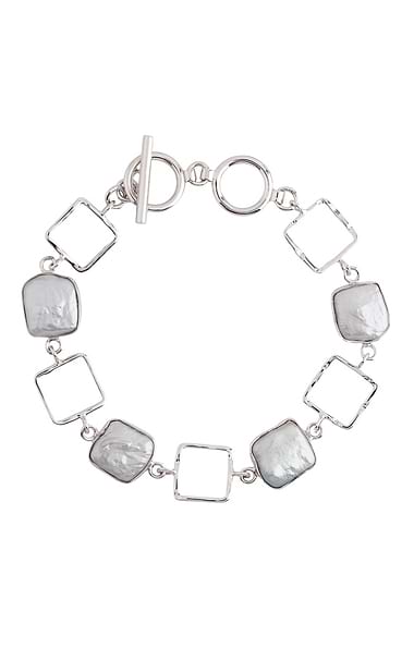 Ladies Open Square Link & Square Pearl Bracelet