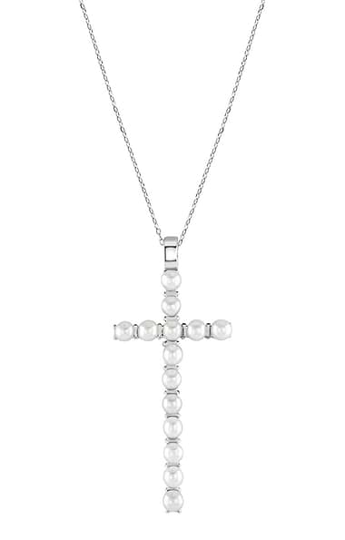Ladies Freshwater Pearl Cross Pendant Necklace