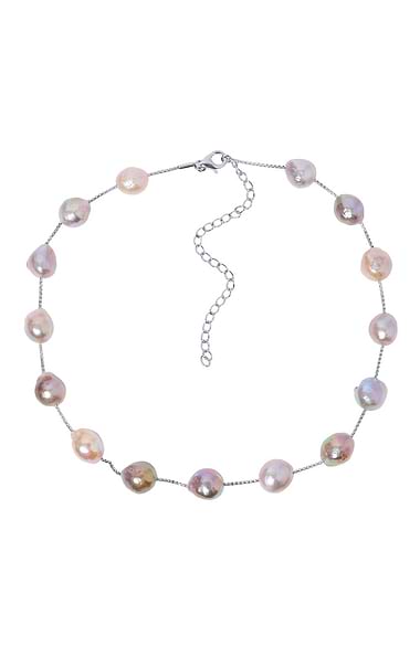 Ladies White Edison Pearl Station Necklace