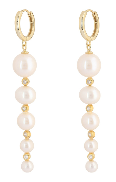 Ladies Long Contemporary Graduated Pearl Drop Earring