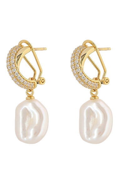 Ladies Double Crossover Coin Pearl Earring