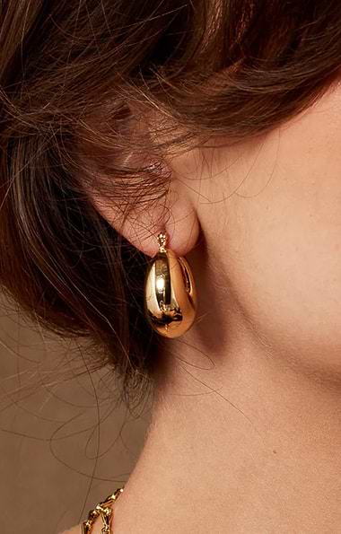 Ashiana London Gold Plated Cali Puffed Hoop Earrings